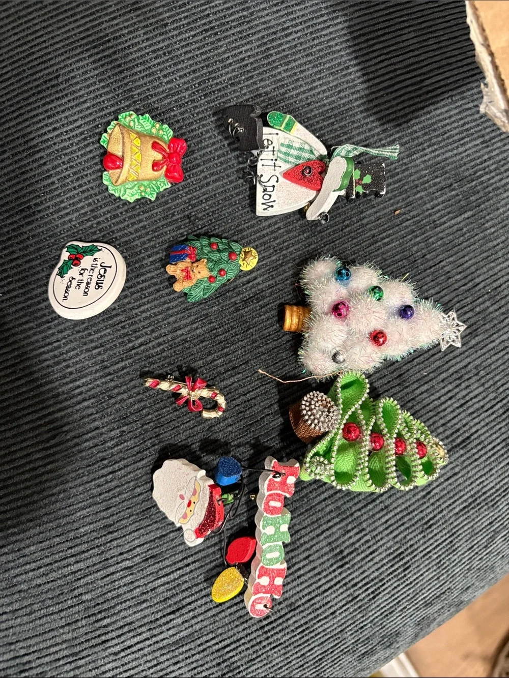 Vintage Assorted Christmas Tree & Holiday Brooch Set - Green, White, Red Accents